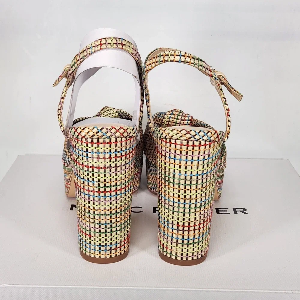 Marc Fisher Deren3 Sandals Women Size 6.5 Medium Natural Woven Platform Heels